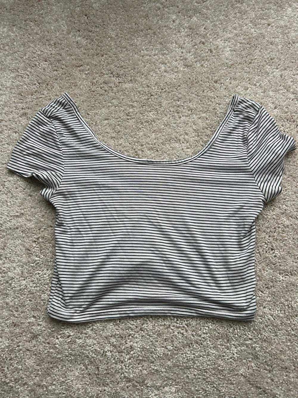 Women's Black & White Striped Scoop Neck Crop Top